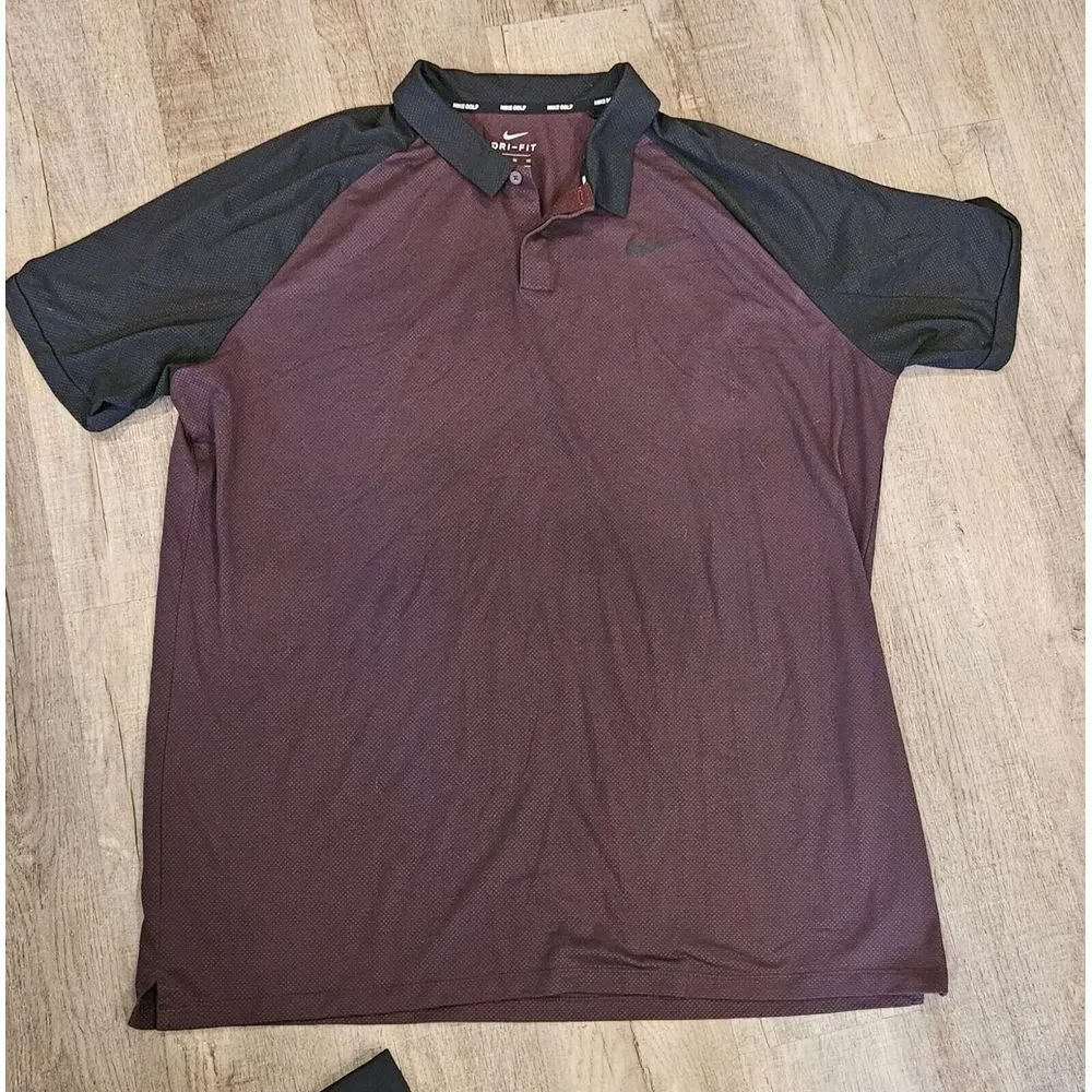 Nike‎ Golf Red Maroon Burgundy Dri Fit Polo Mens Sz XL